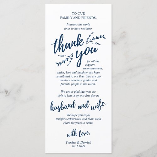 Rustic Navy Blue Place Setting Thank You Card