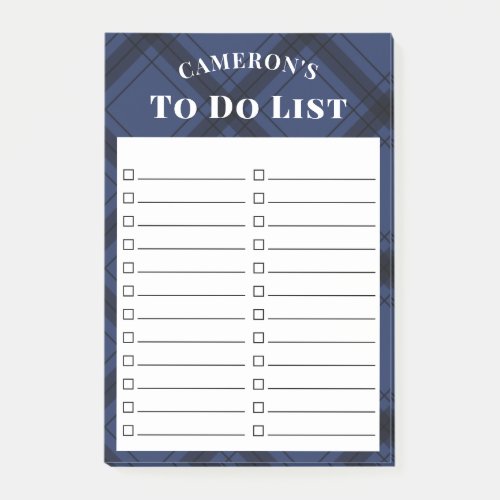 Rustic Navy Blue Plaid To Do List Post_it Notes