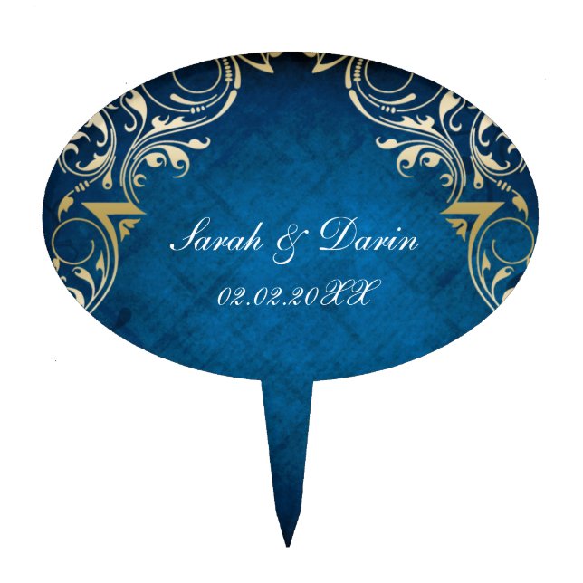 rustic "navy blue" regal  personalized cake picks (Front)