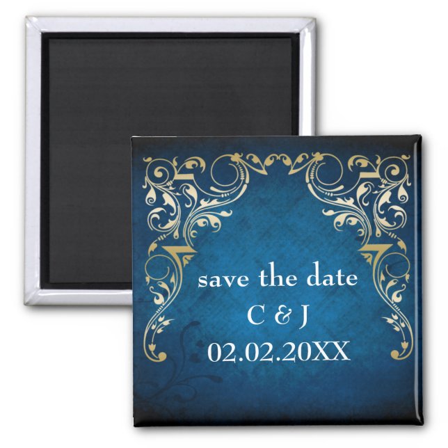 rustic "navy blue" regal save the date magnets (Front)