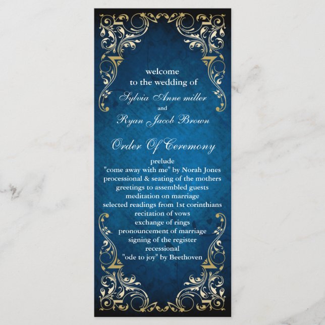 rustic "navy blue" regal  wedding program (Front)