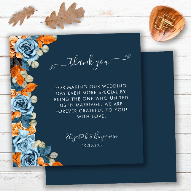 Rustic Navy Blue Rust Wedding Officiant Thank You Card (Creator Uploaded)