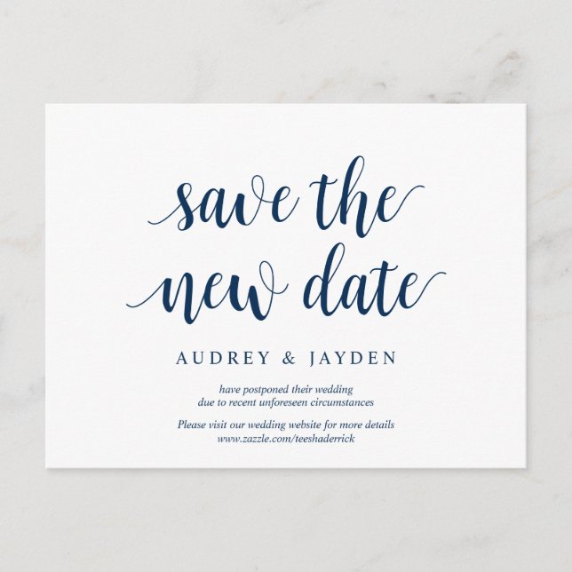 Rustic Navy Blue, Save the new date, wed postponed Postcard (Front)