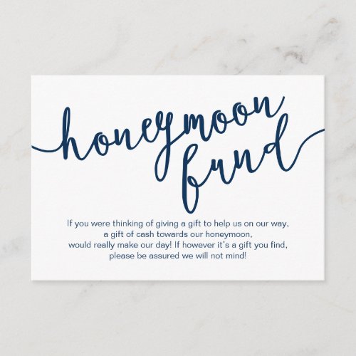 Rustic Navy Blue Script Wedding Honeymoon Fund Enclosure Card