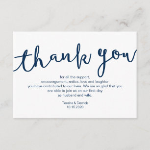 Rustic Navy Blue Script, Wedding Thank you Enclosure Card