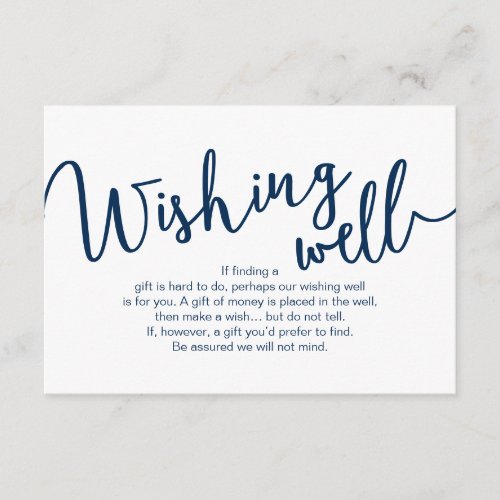 Rustic Navy Blue script Wedding Wishing Well Enclosure Card