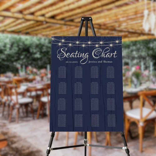 Rustic Navy Blue  String lights Seating Chart Foam Board