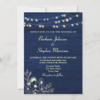 Best Day Ever String Light Navy Wedding Invitation navy blue