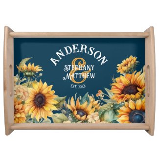 Rustic Navy Blue Sunflower Custom Wedding Gift