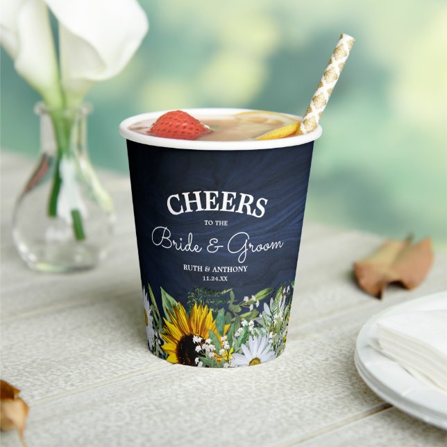 Rustic Navy Blue Sunflower|Daisy  Paper Cups (Insitu)
