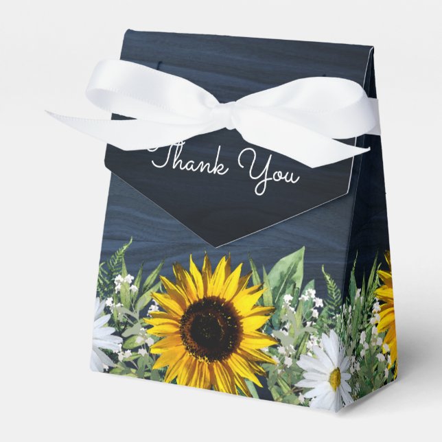 Rustic Navy Blue Sunflower|Daisy Wedding Favor Box (Front Side)