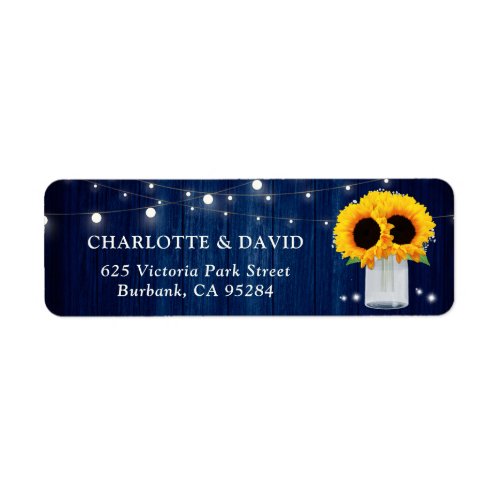 Rustic Navy Blue Sunflower Return Address Label