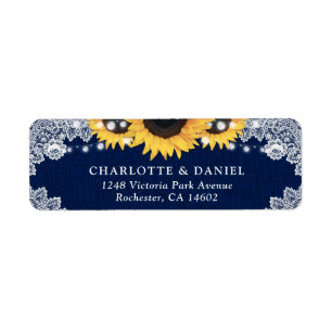 Rustic Navy Blue Sunflower Return Address Labels
