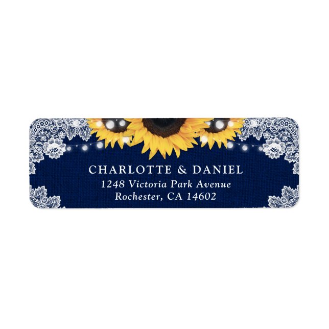 Rustic Navy Blue Sunflower Return Address Labels (Front)
