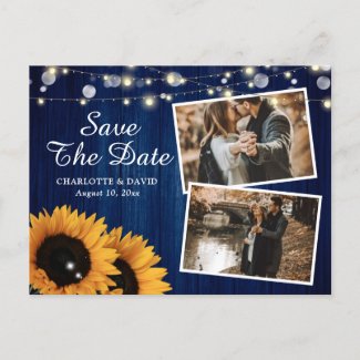 Rustic Navy Blue Sunflower Save The Date Photo