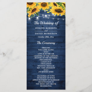 Rustic Navy Blue Sunflower String Lights Wedding Program