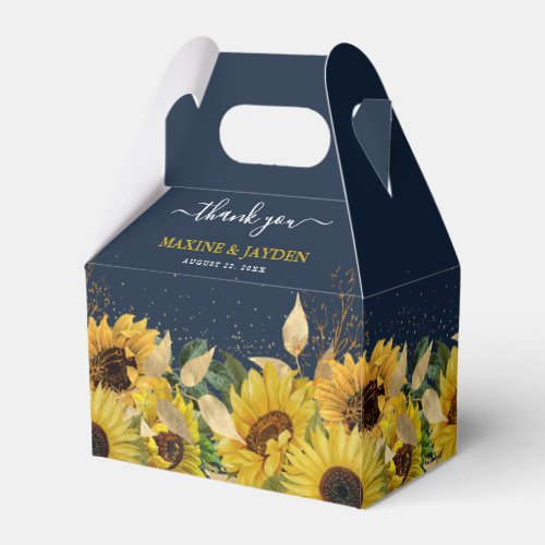 Rustic Navy Blue  Sunflower Thank You Wedding Favor Boxes