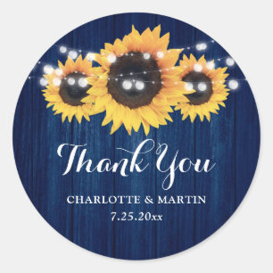 Rustic Navy Blue Sunflower Wedding Favor Classic Round Sticker