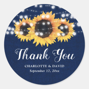 Rustic Navy Blue Sunflower Wedding Favor Classic Round Sticker