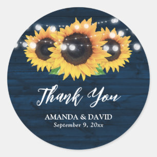 Rustic Navy Blue Sunflower Wedding Favor Stickers