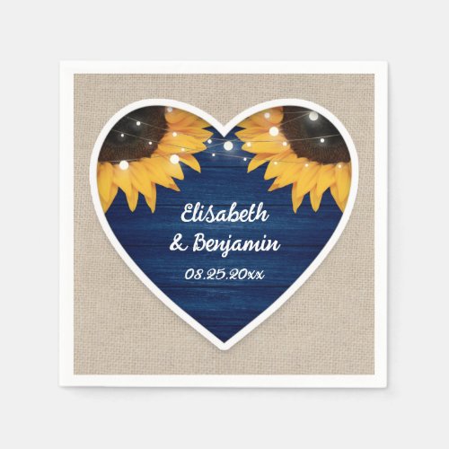 Rustic Navy Blue Sunflower Wedding Napkins