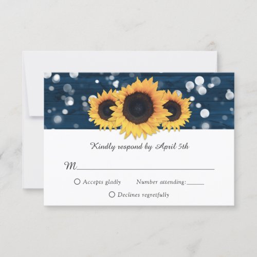 Rustic Navy Blue Sunflower Wedding RSVP Cards