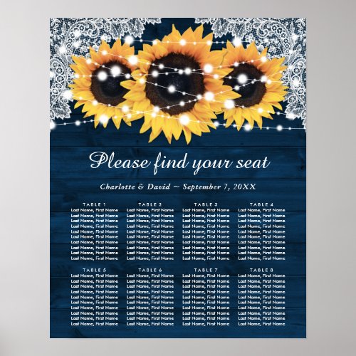 Rustic Navy Blue Sunflower Wedding Seating Chart 8