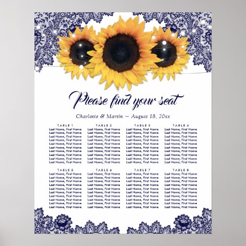 Rustic Navy Blue Sunflower Wedding Seating Chart 8