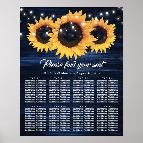 Rustic Navy Blue Sunflower Wedding Seating Chart 8