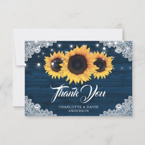Rustic Navy Blue Sunflower Wedding Thank You Card