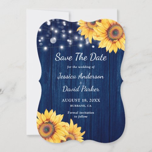 Rustic Navy Blue Sunflower Wood Wedding Save The Date