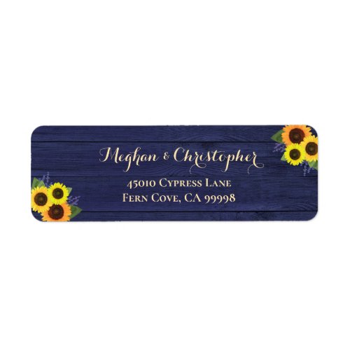 Rustic Navy Blue Sunflowers Wedding Return Address Label