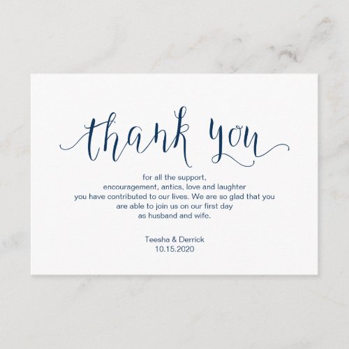 Rustic Navy Blue typeface Wedding Thank you Enclosure Card