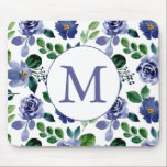 Rustic Navy Blue Watercolor Floral Monogram Mouse Pad<br><div class="desc">Stylish Rustic Navy Blue Watercolor Flowers Pattern Monogram Mouse Pad</div>