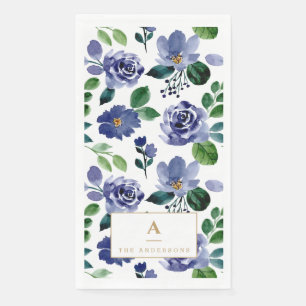 Rustic Navy Blue Watercolor Floral  Paper Guest Towels