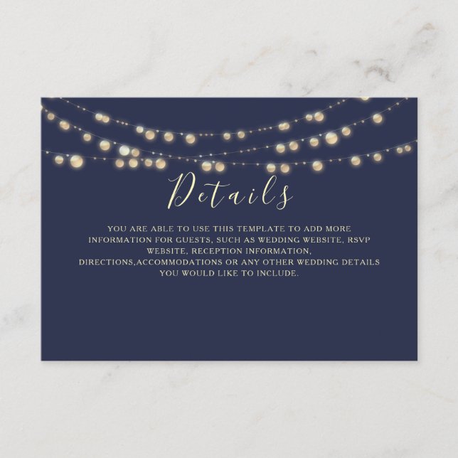 Rustic Navy Blue Wedding Details Enclosure Card (Front)