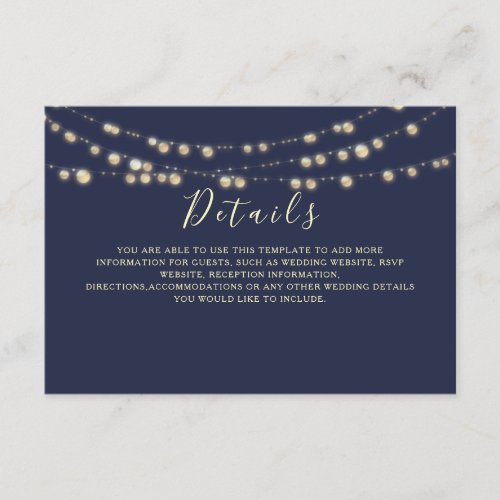 Rustic Navy Blue Wedding Details Enclosure Card