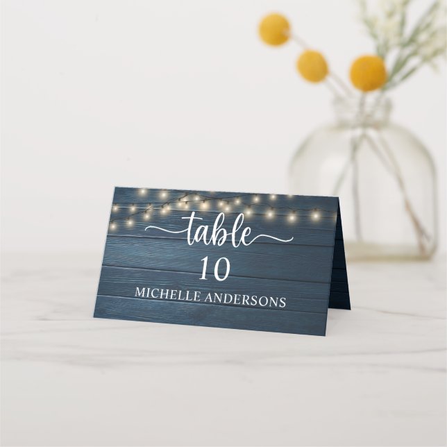 Rustic Navy Blue Wedding Dinner Guest Name Place Card (Front)