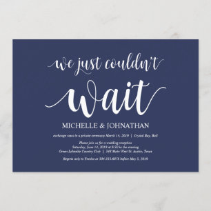 Rustic Navy Blue Wedding Elopement Reception Invitation