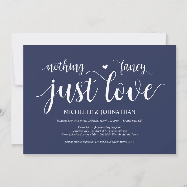 Rustic Navy Blue Wedding Elopement Reception Invitation (Front)