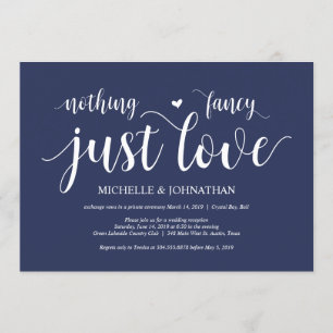 Rustic Navy Blue Wedding Elopement Reception Invitation