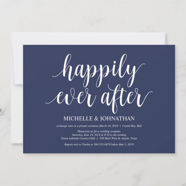 Rustic Navy Blue Wedding Elopement Reception Invitation (Front)
