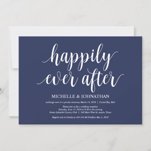 Rustic Navy Blue Wedding Elopement Reception Invitation