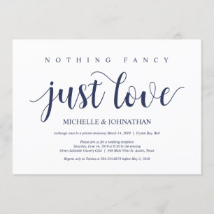 Rustic Navy Blue Wedding Elopement Reception Invitation