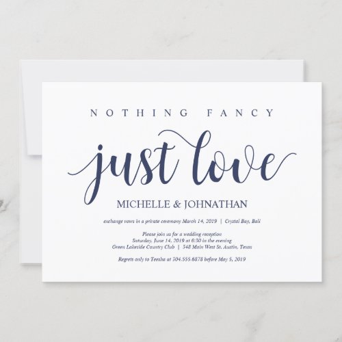 Rustic Navy Blue Wedding Elopement Reception Invitation