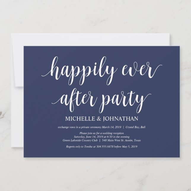 Rustic Navy Blue Wedding Elopement Reception Invitation (Front)