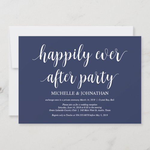 Rustic Navy Blue Wedding Elopement Reception Invitation