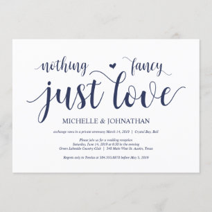 Rustic Navy Blue Wedding Elopement Reception Invitation