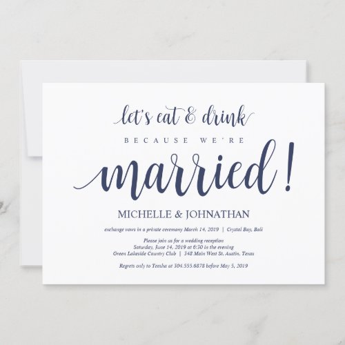 Rustic Navy Blue Wedding Elopement Reception Invitation