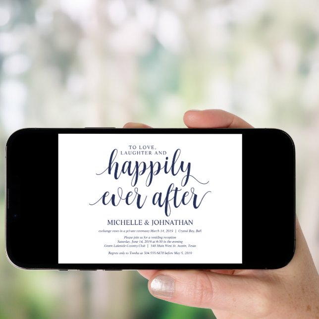 Rustic Navy Blue Wedding Elopement Reception Invitation (Front Digital)